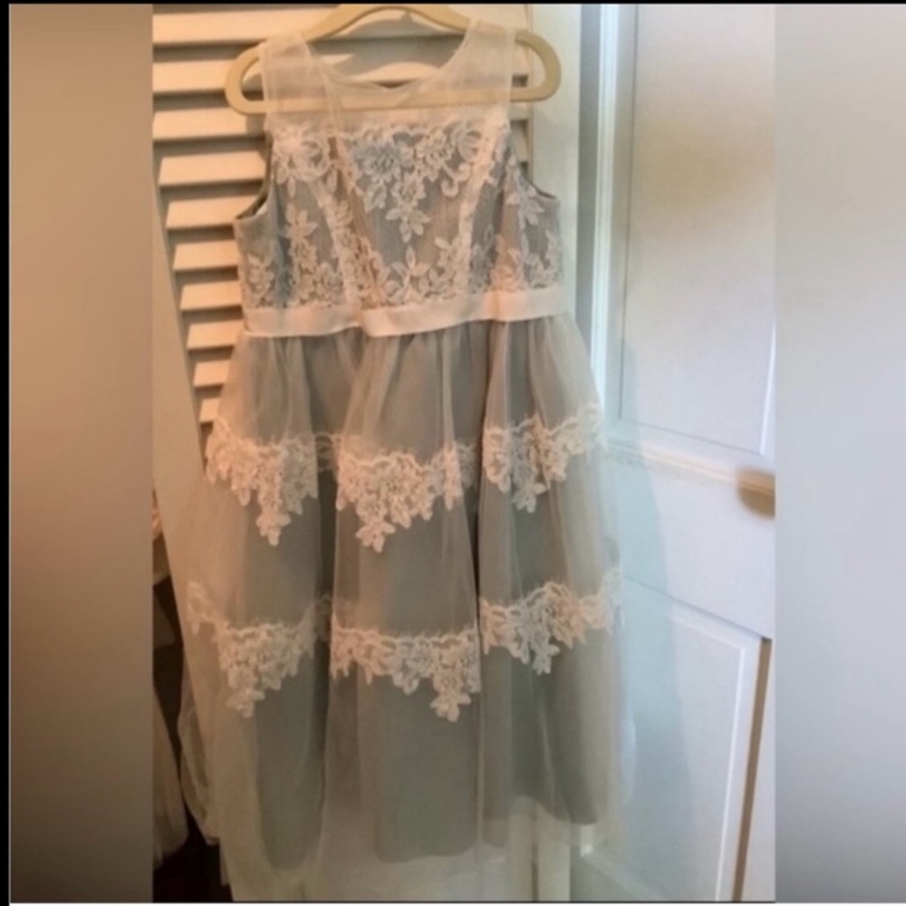 girls ivory sage lace dress